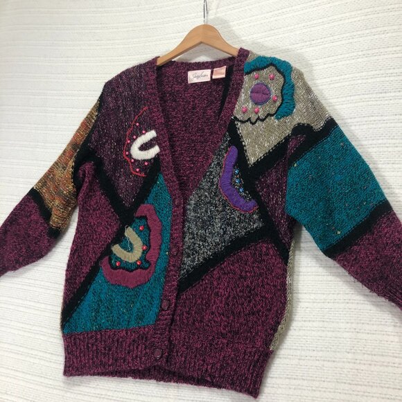 kathy ireland Sweaters - Vintage Kathy Ireland Womens Sz M Embroidered‎ Beaded Cardigan Sweater Vtg 90's